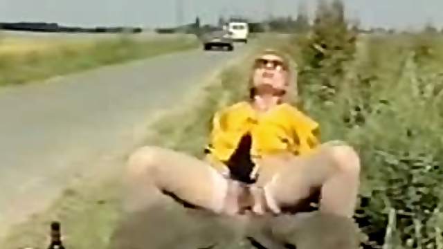 Retro Voyeur Blonde Sucks Cock and Gets Anal Fucked In Public