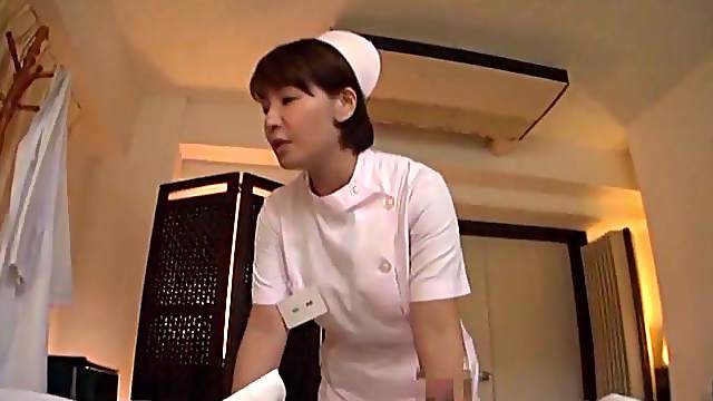 Naughty Asian nurse makes a patient happy by sucking his dick