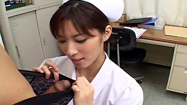 Kinky Japanese nurse Riko Tachibana gets talked into sucking his dick
