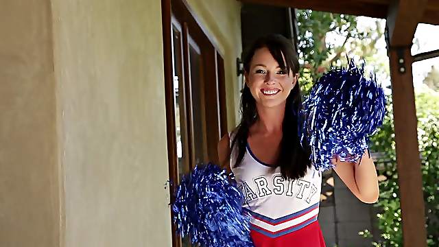 Naughty cheerleader Ashley Stone drops her white panties for sex