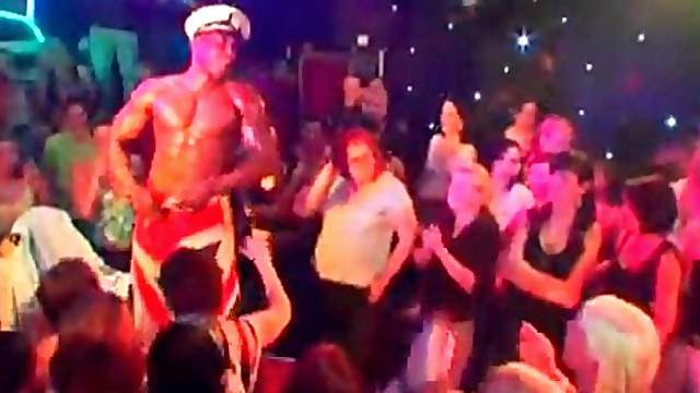 Hot girls attending a CFNM party with strippers