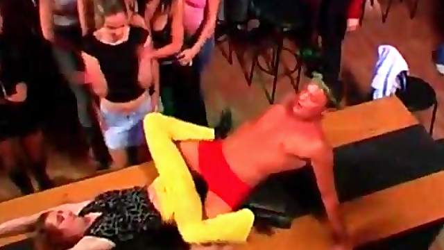 Orgy stripper gets his starving dick blown on stage