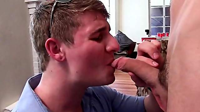 Gay blonde fresher gives blowjob and anilingus