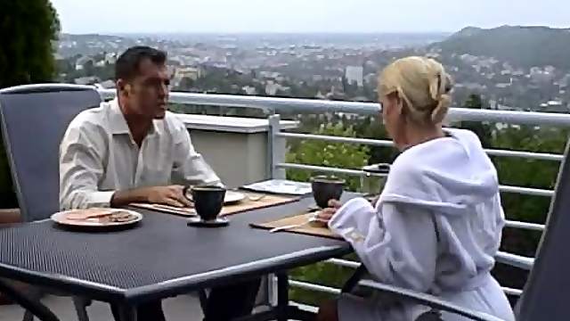 Horny blonde pornstar prepares for the action in backstage