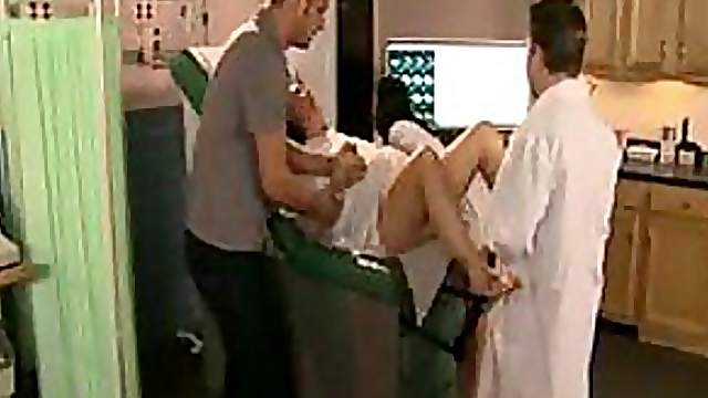 Guy Gets a Blowjob From a Brunette Nurse While Her Wife Gives Birth