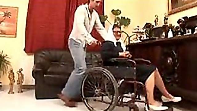 Not-So-Crippled Granny Sucks Cock and Gets Fucked On Her Wheelchair