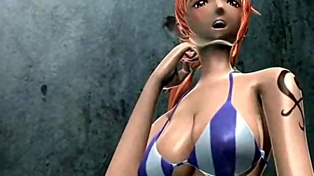 Slutty anime redhead blowing a large phallus