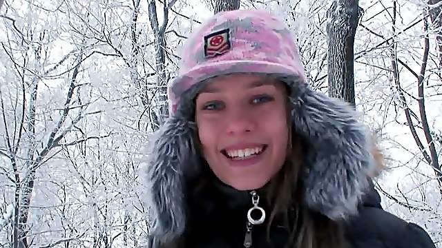 Wintertime fun with a smoking hot Blue Angel
