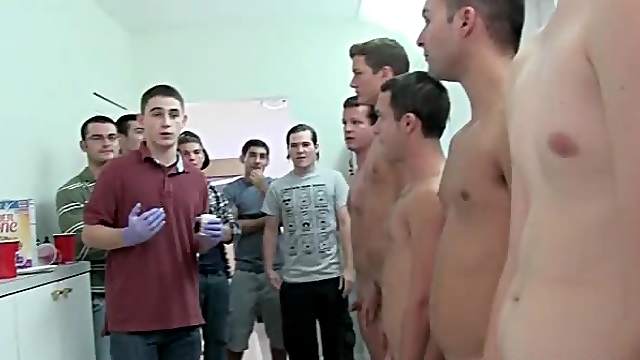 Naked college freshers working cocks in group