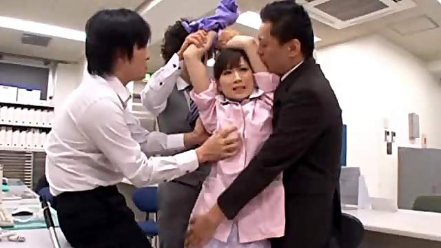 Three Horny Dudes Having Fun with One Slutty Nurse