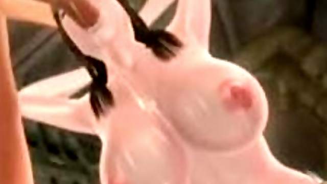 3D girl gives a blowjob while getting her holes drilled by a fucking machine