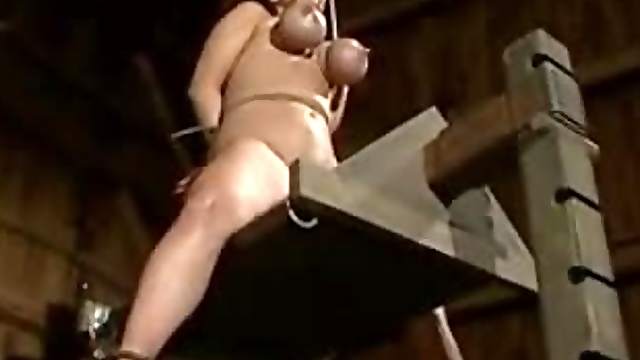 She gets hanged on her tits till her nipple bleed