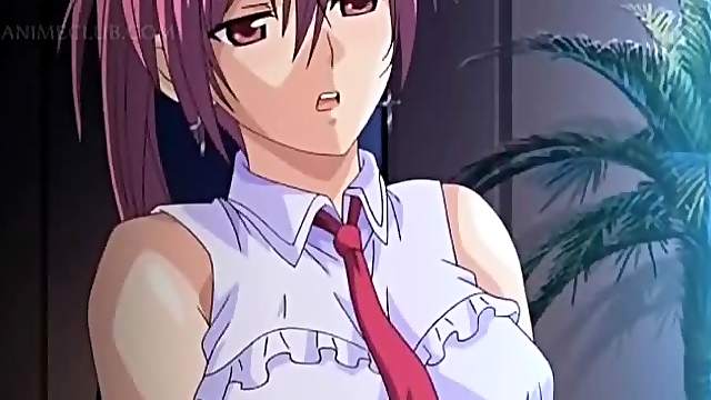 Adorable hentai babe blowing a huge loaded shaft