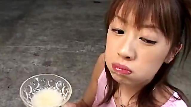 Kinky Asian chick plays dirty games with two men and drinks cum
