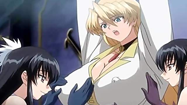 Tied up anime blonde slave getting her boobs teased