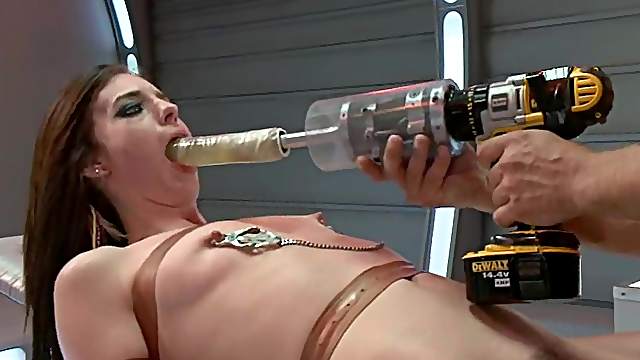 Sexy babe Riley Shy rides Mr. Pete with a gag in her mouth