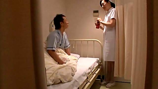 Japanese nurse plays with some dude's cock before jumping on it