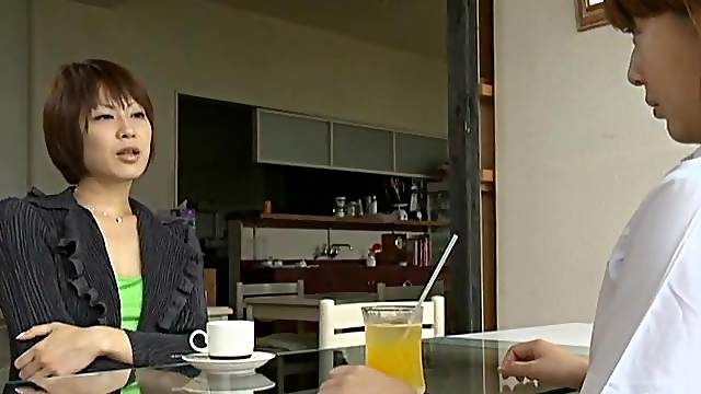 Short-Haired Lesbian Cheering a Sexy Japanese Girl Up with Sex