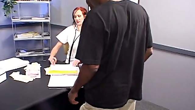 Slutty redhead nurse gets rammed and facialed by several guys