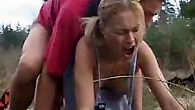 Gorgeous Blonde Teen Gets Her Round Ass Fucked and Jizzed On Outdoors