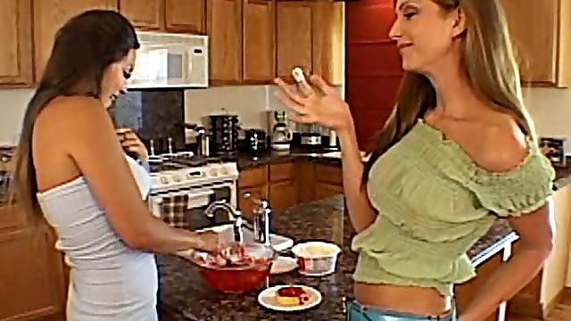 Two long-haired babes play with dildos after eating each other's vags