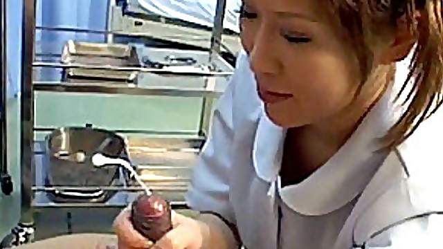 Slutty Japanese Nurse Wanks a Patient's Cock Until It Cums