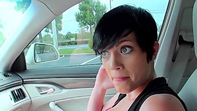 Short-haired brunette gets banged on a lawn in POV video