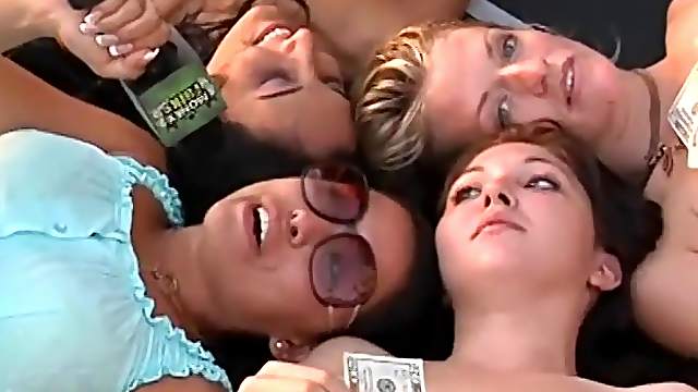Four chicks are going to participate in a group sex for money