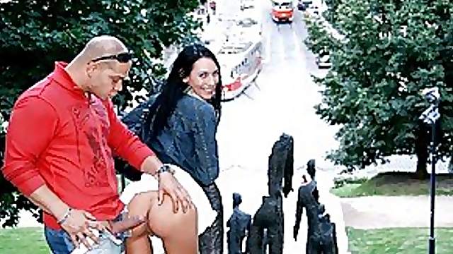 Spectacular Voyeur Brunette Sucks Cock and Gets Fucked All Over Town