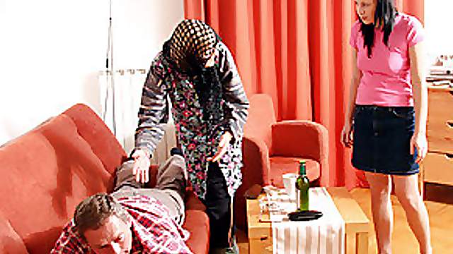 Slutty Granny Masturbates While Watching Her Husband Fucking a Teen