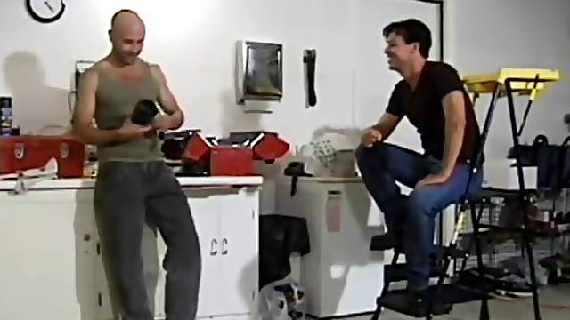 Bald headed guy gives a BJ and fucks that asshole