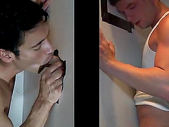 Dude sucks and blows cock through gloryhole in superb Gays action