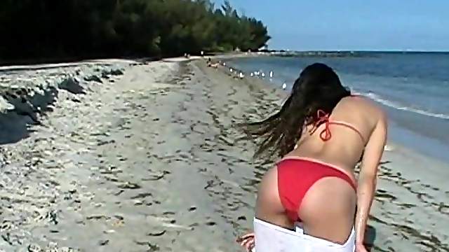 Fantastic Brunette Serves A Tasty Blowjob On The Beach