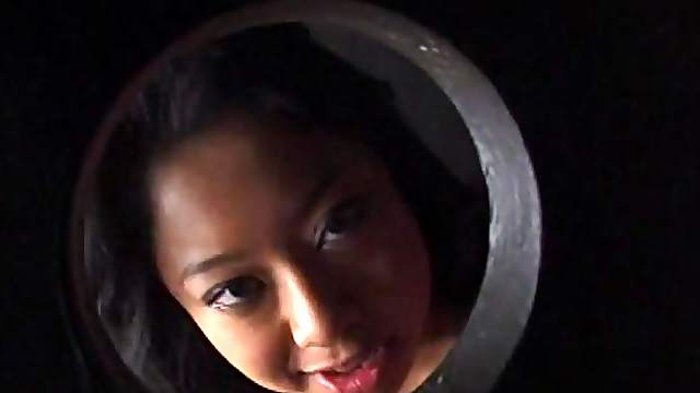 Asian brunette gets face fucked Hardcore by cock in gloryhole