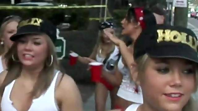 Sexy ladies show off their bodies in outdoors party scene