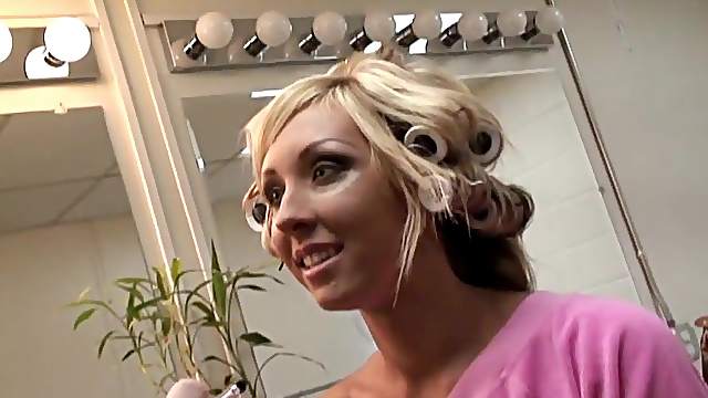 Terrific backstage video with amazing curvy blond girl