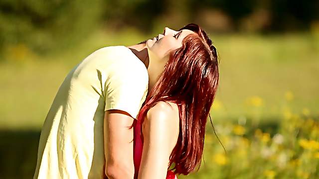 Kattie Gold gets her vag licked and fucked in many poses in a field