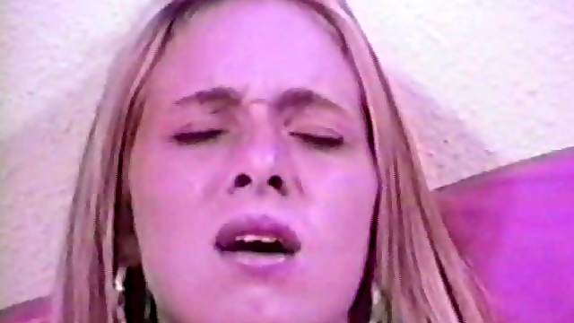 Amateur blonde toys her crotch and enjoys interracial sex