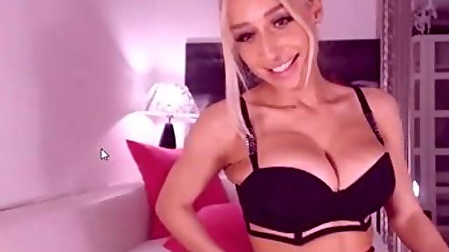Big-breasted blond bombshell gives a webcam performance