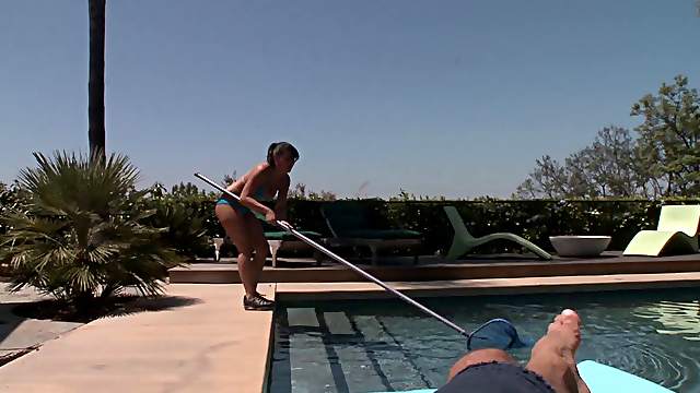 Charley Chase gets a cock for a fuck after pool cleaning