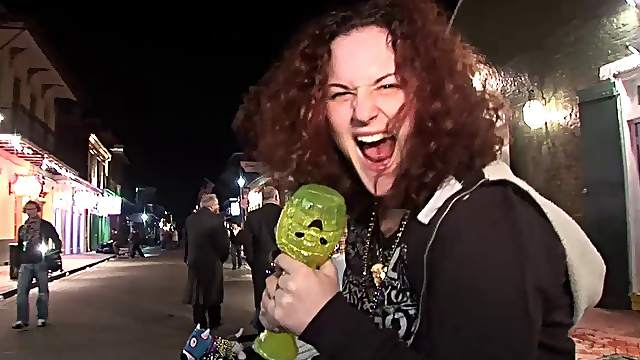 Appreciative babes with big tits getting wild at the street outdoor