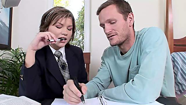 This sexy coed's tutor ends up fucking her brains out