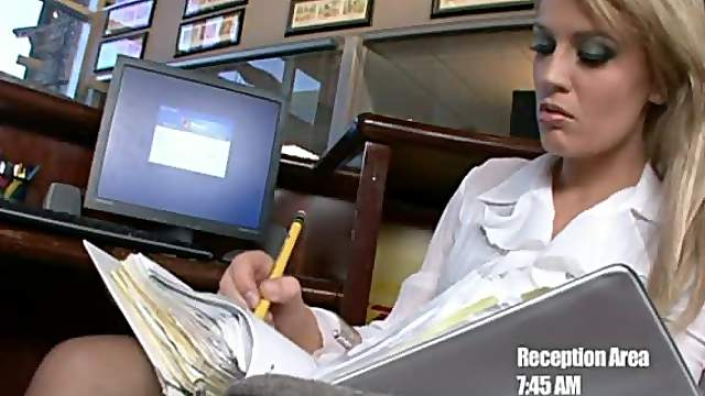 Lovely Brunette Secretary Gets A Hardcore Fuck On Top Of An Office Desk