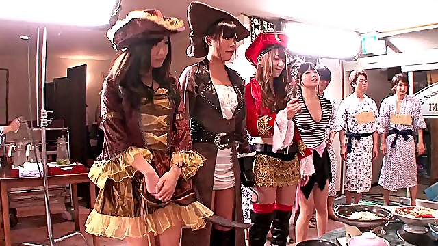 Adorable Japanese babes get fucked hardcore in a wild orgy