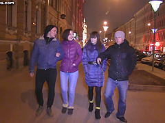 Radiant Russian teens getting fucked hardcore in an erotic foursome