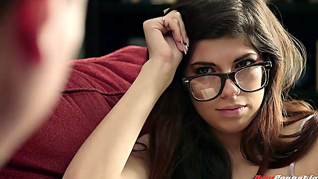 A cute, nerdy girl with glasses gets fucked in the library