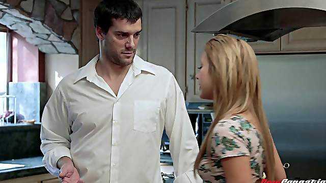 A horny girl gets fucked hard all over the kitchen