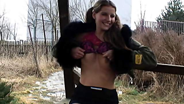 Public facial cumshot from a big cock for this slutty pigtailed girl