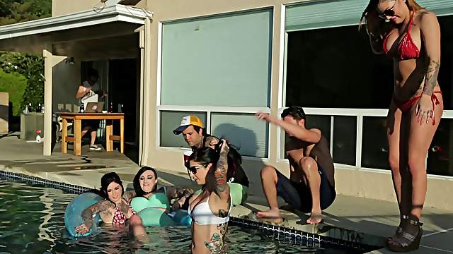 At a pool party this couple sneaks off and fucks their brains out