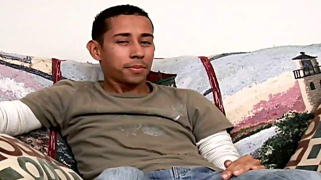 Idle and handsome dude masturbating while jerking his cock